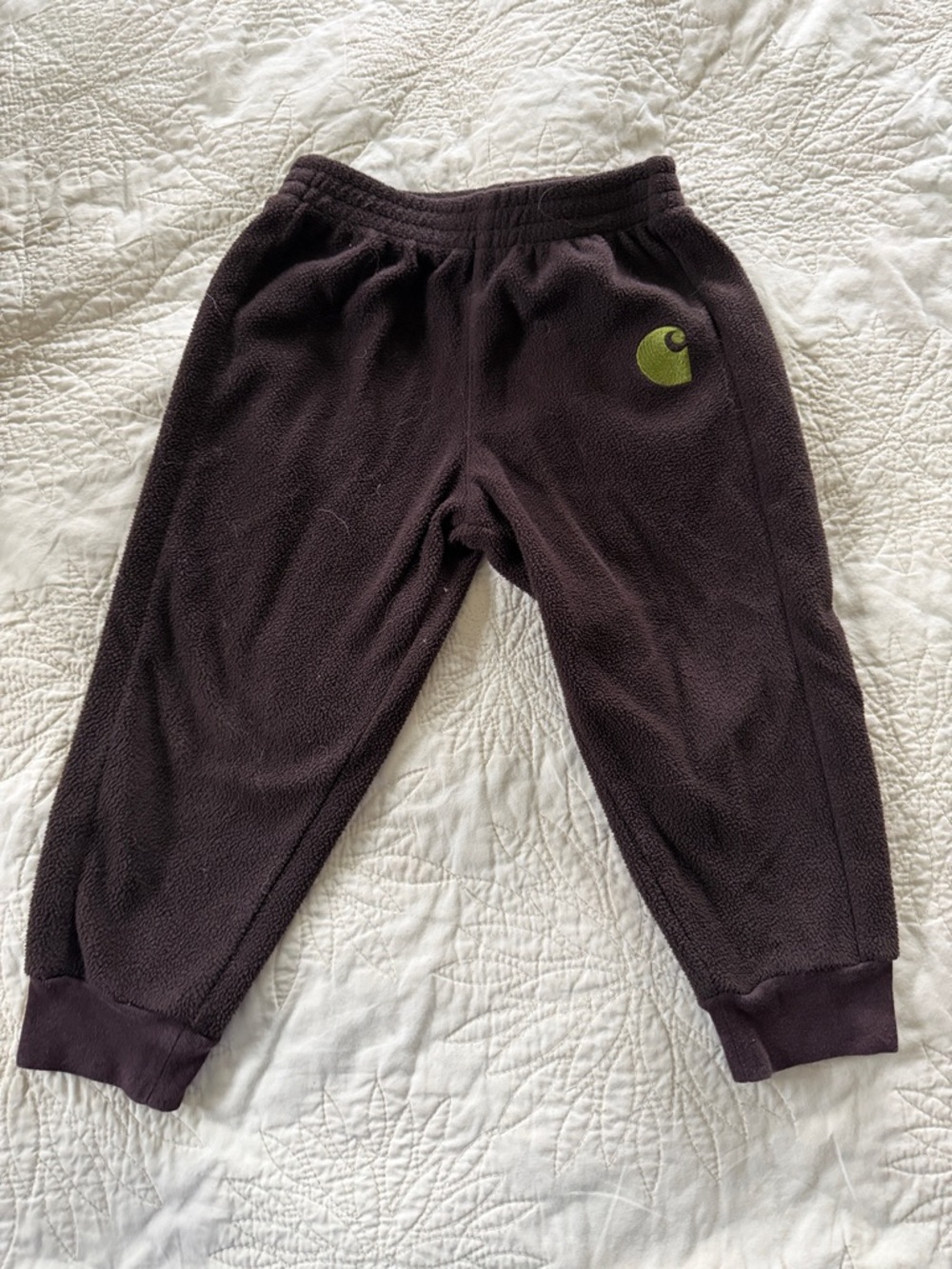 Carhartt Kids Dark Brown Fleece Joggers with Lime Logo